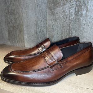 Mens Brown Burnished Donald Pliner Stiles Loafer Size 10.5M Made in Italy $345